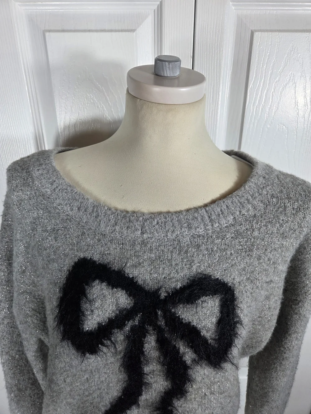 Maeve Anthropologie Bow Sweater Fuzzy Knit Coquette Gray Small